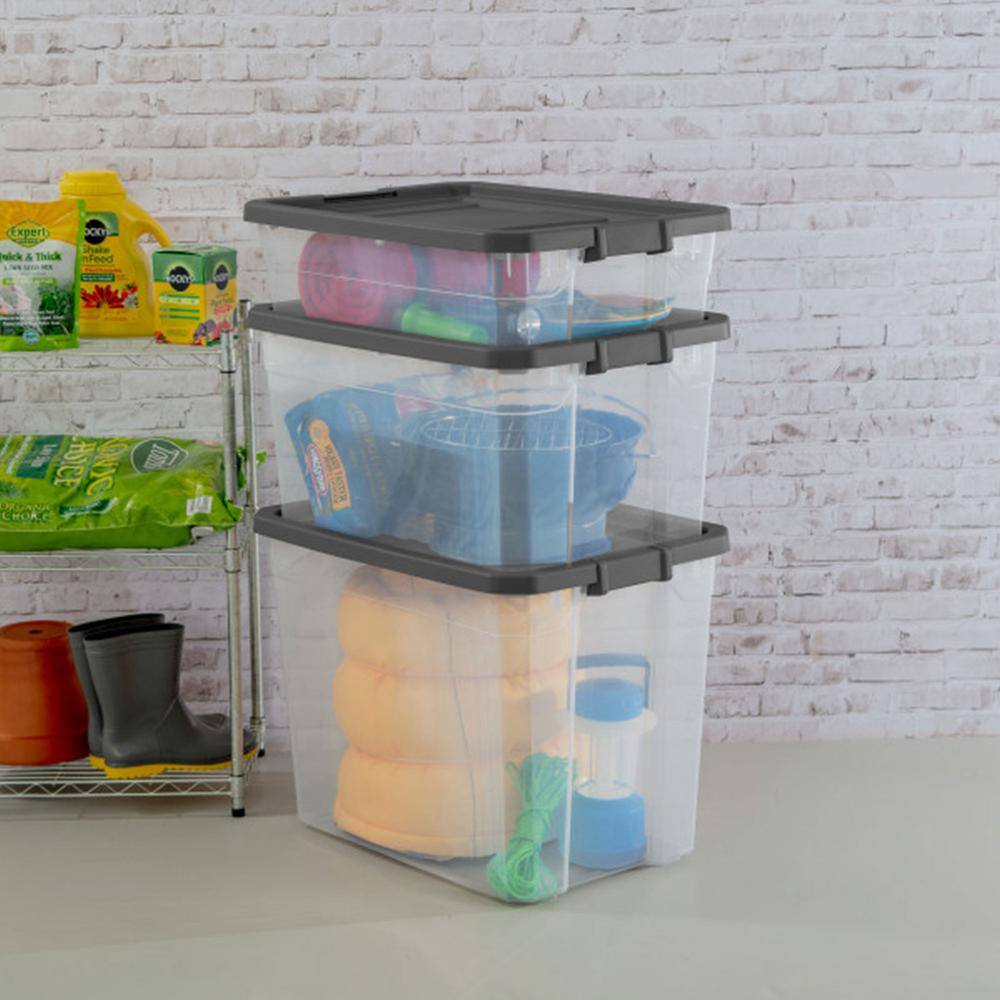 Sterilite 108 Quart Clear Plastic Stacker Storage Containers with Latching Lid