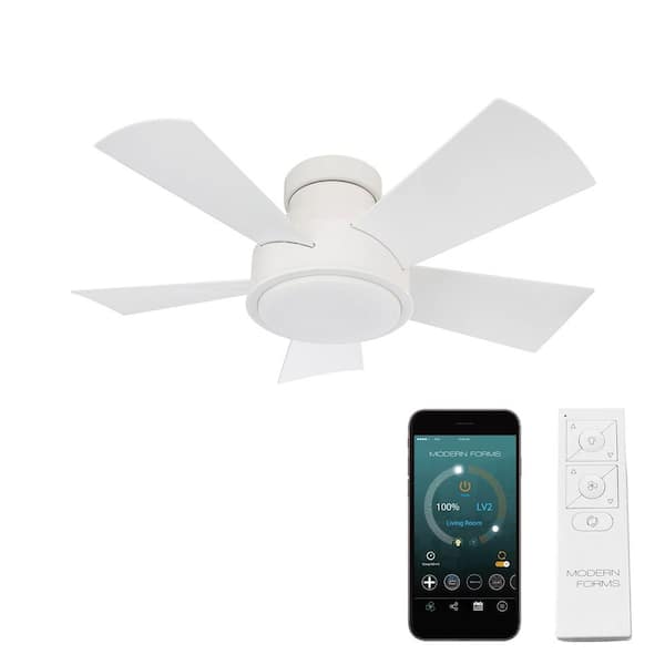 Modern Forms Vox 38 in. LED Indoor/Outdoor Matte White 5-Blade Smart Flush Mount Ceiling Fan with 3000K Light Kit and Remote Control