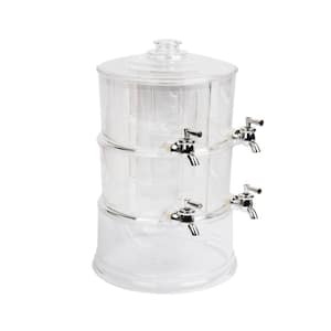 Beverage Dispenser with Ice Bottom, 2-Tier 4 Section Stackable Holder with Lid and Spigots, Clear