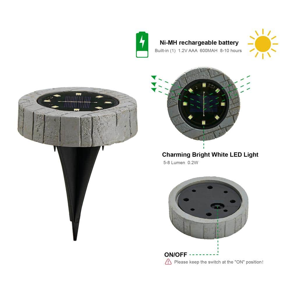 Set of Six Gray LED Solar Pathway Lights with Faux Granite Finish