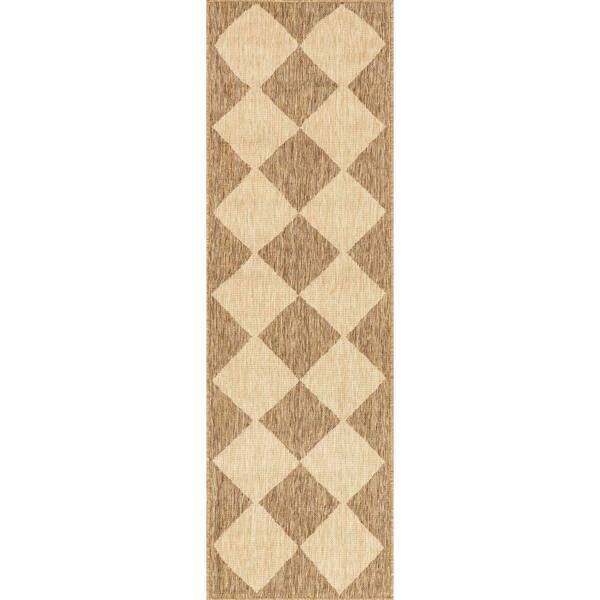 Sabina Diamond Trellis Brown 2 ft. x 10 ft. Outdoor Runner Rug