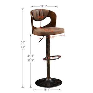 Swivel Bar Stools Set of 2 Seat Height Adjustable Wooden Barstools PU Leather Upholstered Bar Chairs with Back, Brown