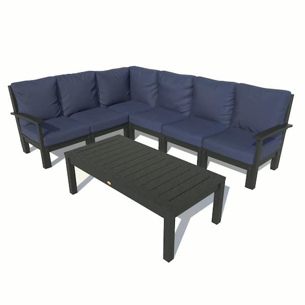 Highwood Bespoke Deep Seating 7-Piece Plastic Outdoor Sectional Set, Conversation Table with Cushions