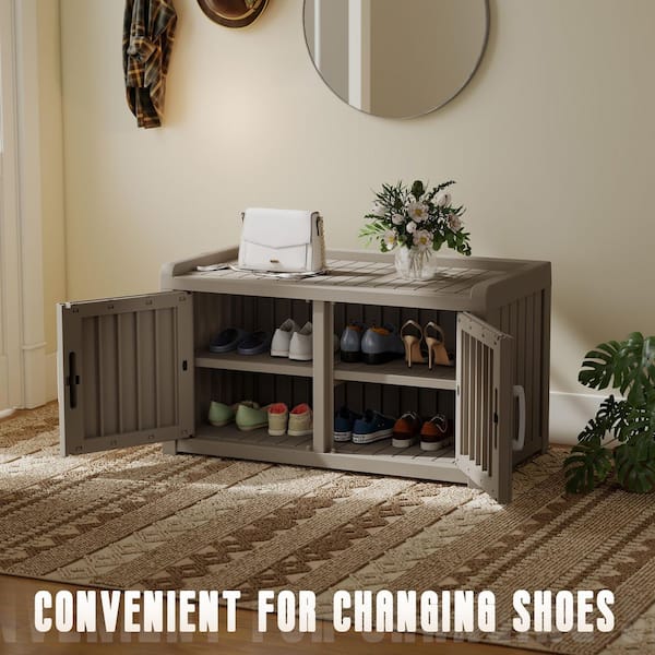 27Gal. Double Door Shoe Cabinet Gray 31.89 in. x 17.32 in. x 17.91