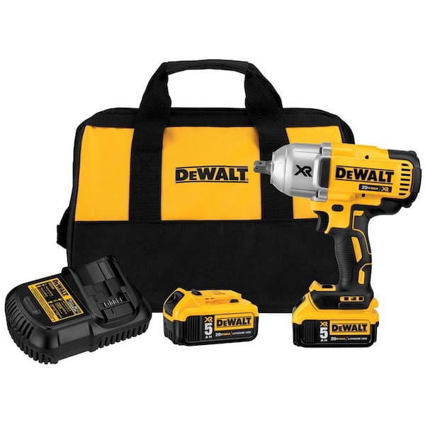 DEWALT 20V MAX XR Cordless Brushless 1/2 in. High Torque Impact Wrench with Detent Pin Anvil and (2) 20V 5.0Ah Batteries