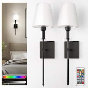 6 in. 1-Light Black Wall Sconces with Bulbs Rechargeable Wireless Wall Sconces Dimmable with Remote for Bedroom (2-Pack)