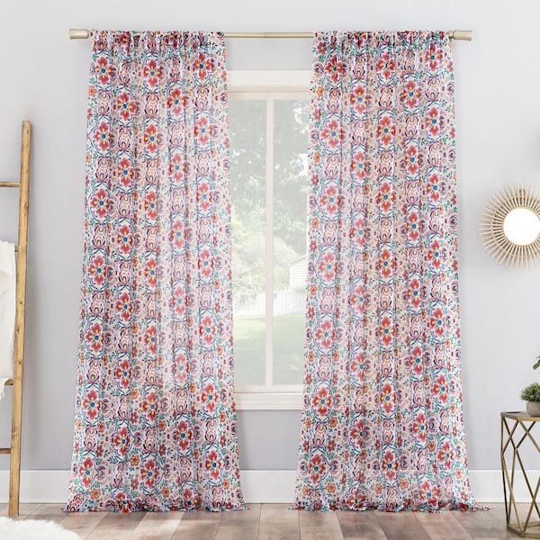No. 918 51 in. W x 84 in. L Trixie Medallion Print Sheer Rod Pocket Curtain Panel in Multicolored