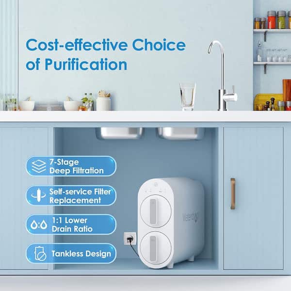 G2 Reverse Osmosis System, 7-Stage Tankless RO Water Filter System, 400 GPD, 1:1 Pure to Drain, Extra 1-G2CF Filter