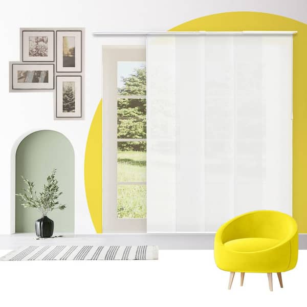 Cut-to-Size Sunset White Light Filtering Adjustable Sliding Panel Track Blind w/ 23 in. Slats Up to 86 in. W x 96 in. L