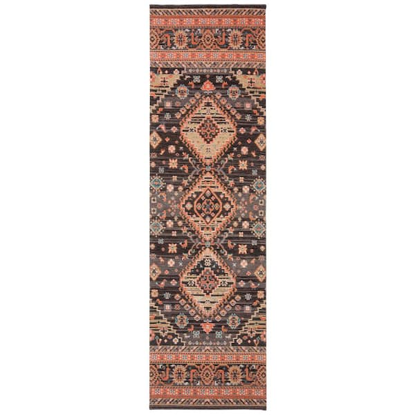 SAFAVIEH Classic Vintage Black/Rust 2 ft. x 8 ft. Border Floral Runner Rug