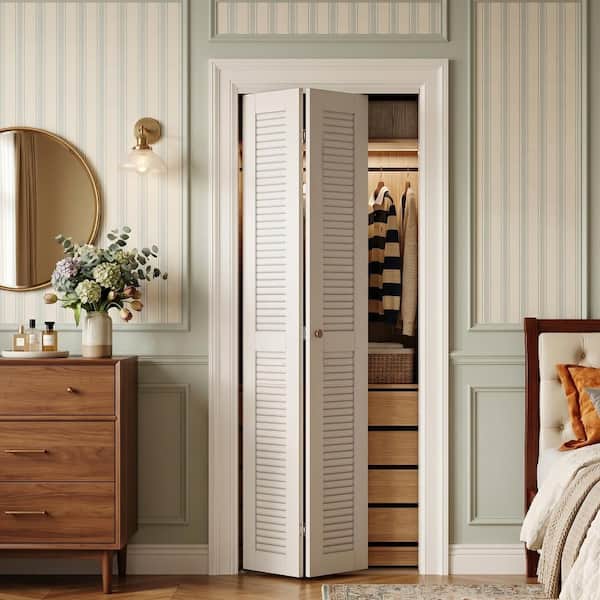 SOCBAZZAR 32 in. x 78.75 in. Full Panel Louvered Solid Core White