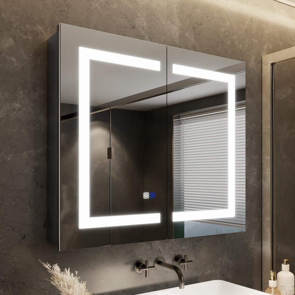 30" x 26" Black Aluminum LED Medicine Cabinet with Mirror