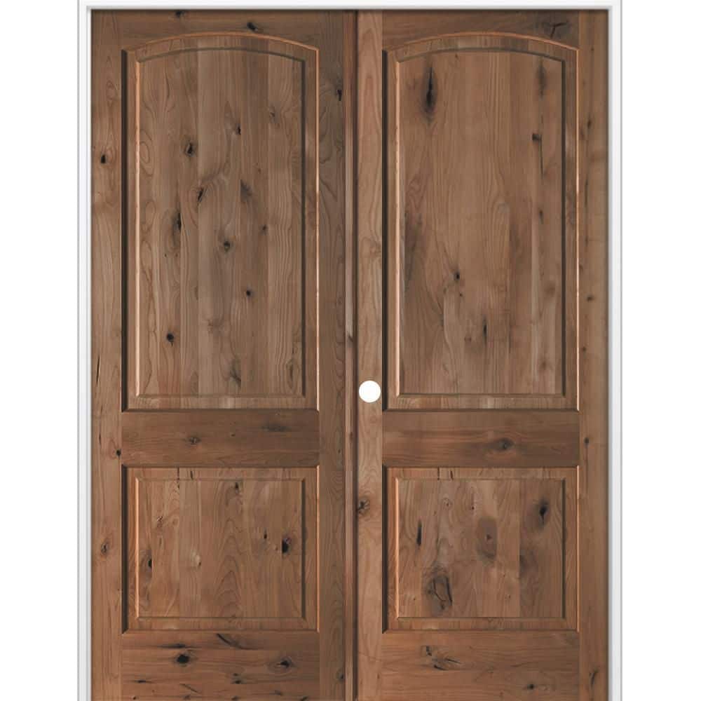 48 in. x 96 in. Rustic 2-Panel Arch Top Right Active True Black Stain Knotty Alder Wood Double Prehung Interior Door price history on PriceWatchPro