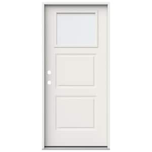 36 in. x 80 in. 2 Panel Right-Hand/Inswing 1/4 Lite Clear Glass White Steel Prehung Front Door