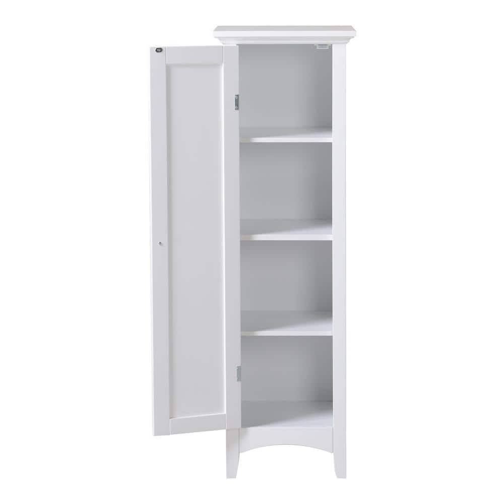White Freestanding Pantry with Adjustable Shelving and Pine Top