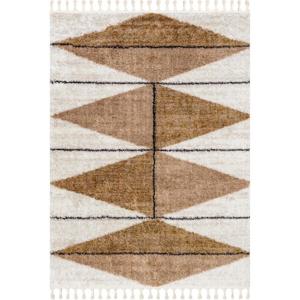 nuLOOM Kali Light Brown 8 ft. x 10 ft. Geometric Shag Area Rug