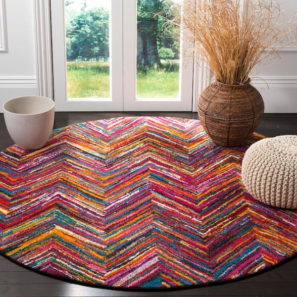 Aruba Multi 7 ft. x 7 ft. Round Chevron Area Rug