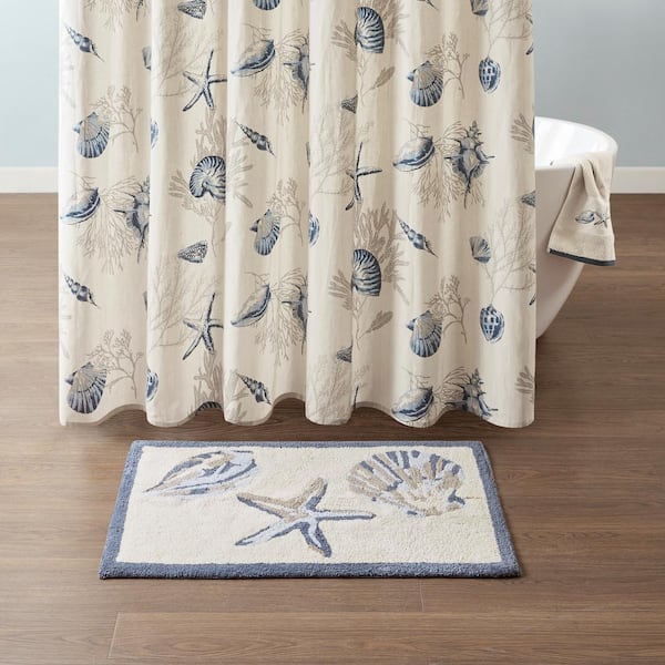 Nantucket 21 in. x 34 in. Blue High Pile Tufted Cotton Rectangle Bath Rug