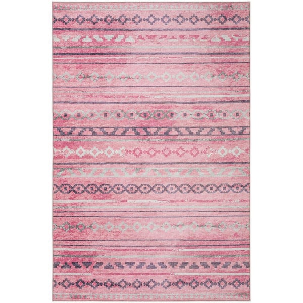 Yuma Pink 5 ft. x 7 ft. 6 in. Geometric Indoor/Outdoor Washable Area Rug