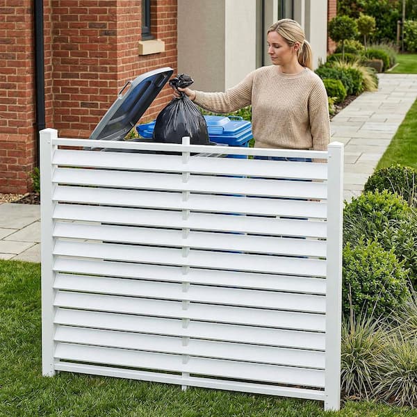 1-Panel 5 ft. W x 4 ft. H Air Conditioner Fence, Vinyl Privacy Fence Panels with Metal Stakes, Trash Can Screen, White