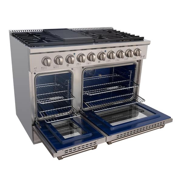 48in. 8 Burners Freestanding Gas Range in Stainless Steel with Convection  Fan Cast Iron Grates and Black Enamel Top