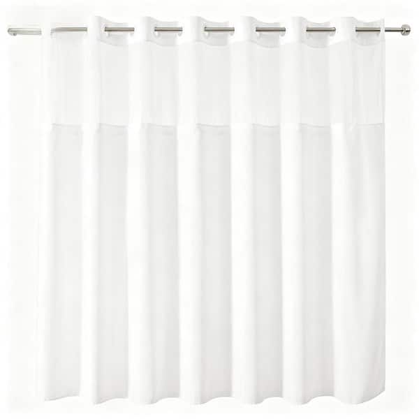71 in. W x 74 in. L Polyester Shower Curtain with Ringless Design, Snap-On Liner and Magnets for Bathroom, in White