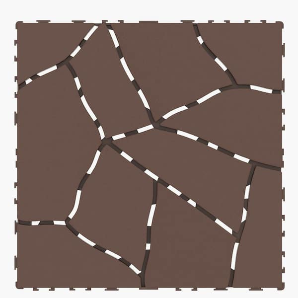 DENISLAWN 12 in. x 12 in. Plastic Interlocking Deck Tiles, Stone Pattern Outdoor Flooring Tile in Brown(44-Pack)