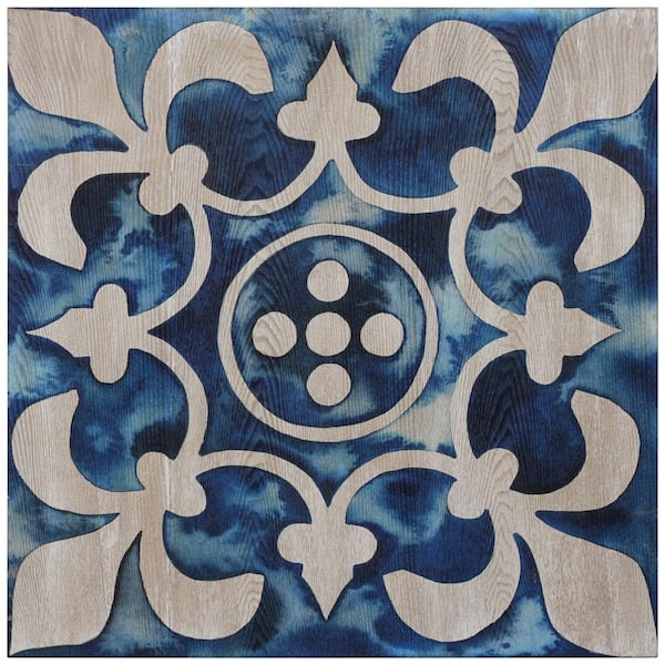 Empire Art Direct Cobalt Tile III Abstract Fine Giclee Printed on Hand Finished Ash Wood Wall Art