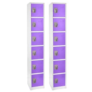 629-Series 72 in. H 6-Tier Steel Key Lock Storage Locker Free Standing Cabinets for Home, School, Gym in Purple (2-Pack)