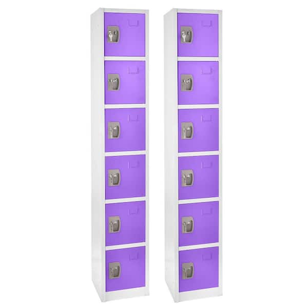 AdirOffice 629-Series 72 in. H 6-Tier Steel Key Lock 6-Shelf Storage Locker Free Standing Cabinets in Purple (2-Pack)