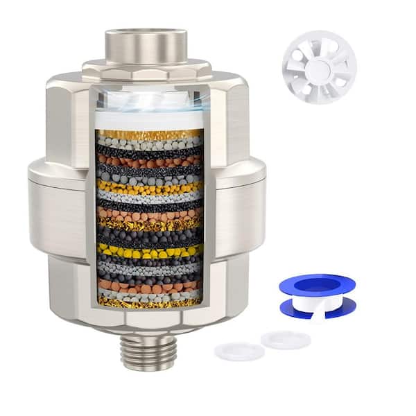 Lukvuzo 20-Stage Shower Head Filter for Hard Water High Output Water Softener to Remove Chlorine and Fluoride in Brushed Nickel