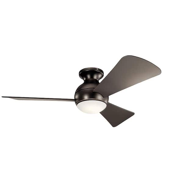 KICHLER Sola 44 in. Indoor/Outdoor Olde Bronze Low Profile Ceiling Fan with Integrated LED with Wall Control Included