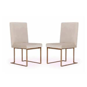 Beige and Brass Velvet Metal Frame Dining Chair (Set of 2)