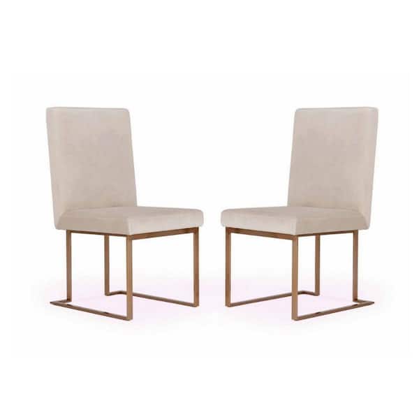 Benjara Beige and Brass Velvet Metal Frame Dining Chair (Set of 2)
