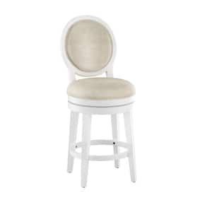 Dayton 26.25 in. White Full Back Wood Counter Stool with Fabric Seat