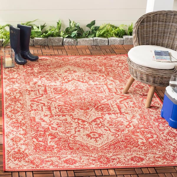 Beach House Red/Cream 5 ft. x 8 ft. Oriental Indoor/Outdoor Patio  Area Rug