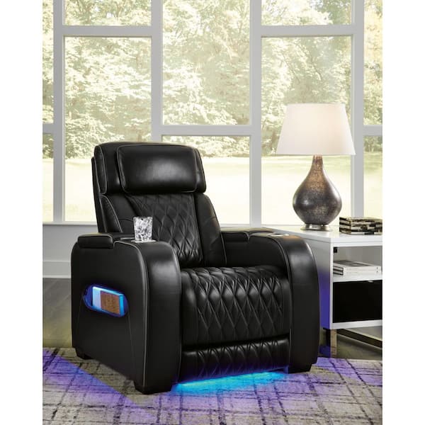 Boyington Black Leather Match Zero Gravity Power Recliner with Storage and Adjustable Headrest