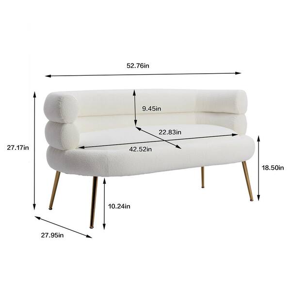 Urtr 52 In W Round Arm Polyester Leisure Straight Sofa With Golden Feet Wide Barrel Sofa Small Couch For Living Room White T 18 The Home Depot