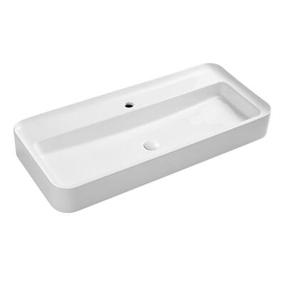 39.37 in. x 19 in. Art Basin Ceramic Rectangular Bathroom Vessel Sink Above Counter in White