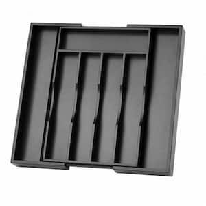 Expandable Bamboo Drawer Organizer Kitchen Utensil and Flatware Tray Silverware Holder in Black