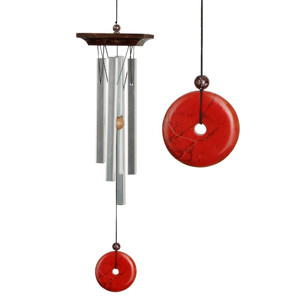 WOODSTOCK CHIMES Signature Collection, Woodstock Red Jasper Chime, 21 in.  Silver Wind Chime WRJSS WRJSS - The Home Depot
