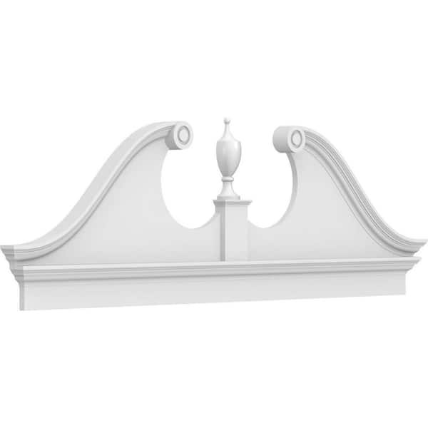 Ekena Millwork 2-3/4 in. x 80 in. x 26-7/8 in. Rams Head Architectural Grade PVC Combination Pediment Moulding
