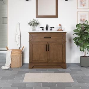 Cherrydale 36 in. W x 22 in. D x 34 in. H Single Sink Bath Vanity in Almond Latte with White Engineered Marble Top
