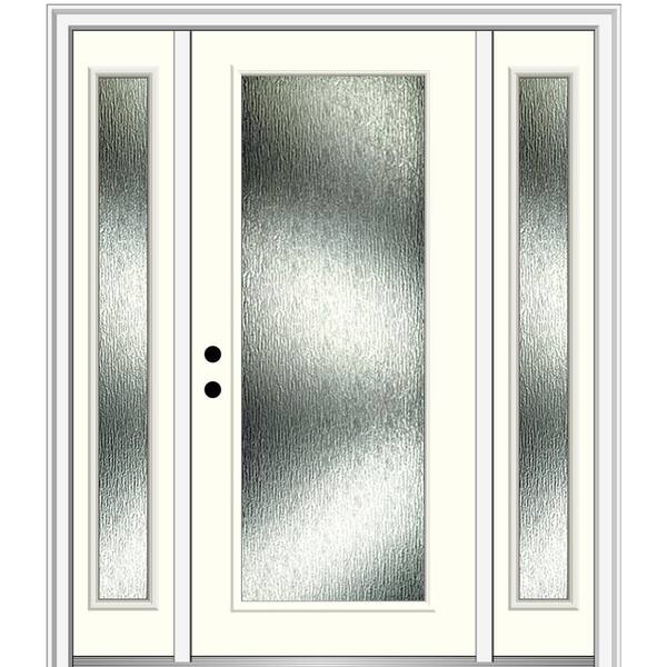 MMI Door 60 in. x 80 in. Right-Hand Inswing Rain Glass Alabaster Fiberglass Prehung Front Door on 4-9/16 in. Frame