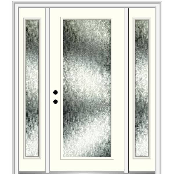 MMI Door 64 in. x 80 in. Right-Hand Inswing Rain Glass Alabaster Fiberglass Prehung Front Door on 4-9/16 in. Frame