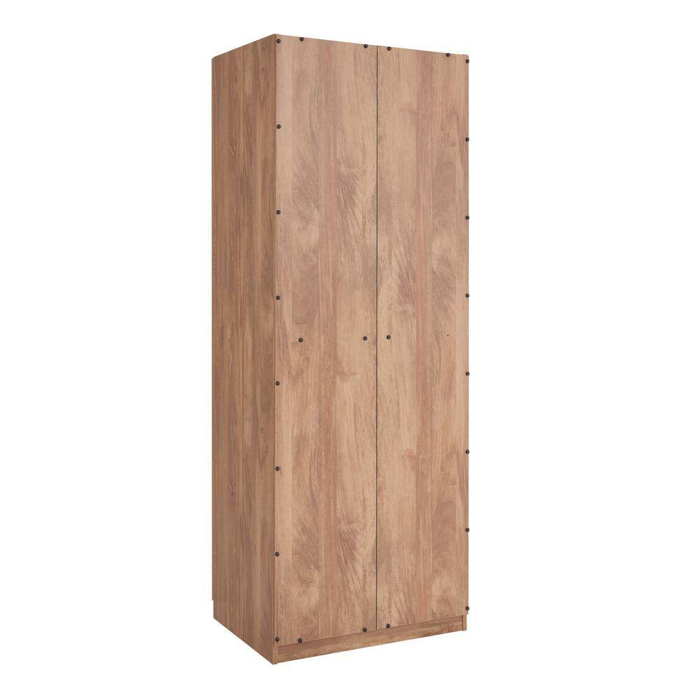 Golden Brown Tall Freestanding Wardrobe with Black Metal Handles