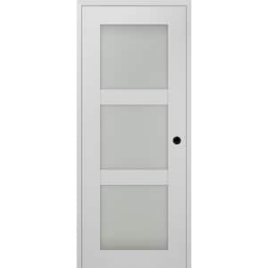 28 in. x 84 in. Smart Pro 3-Lite Left-Hand Frosted Glass Polar White Composite Wood Single Prehung Interior Door