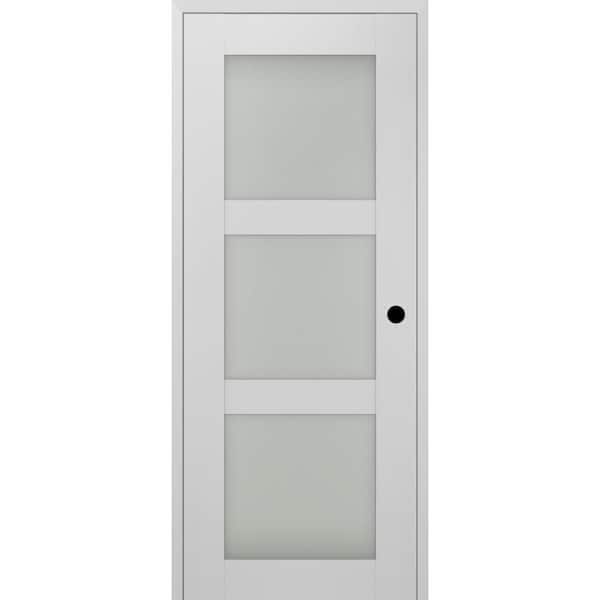 Belldinni 28 in. x 84 in. Smart Pro 3-Lite Left-Hand Frosted Glass Polar White Composite Wood Single Prehung Interior Door