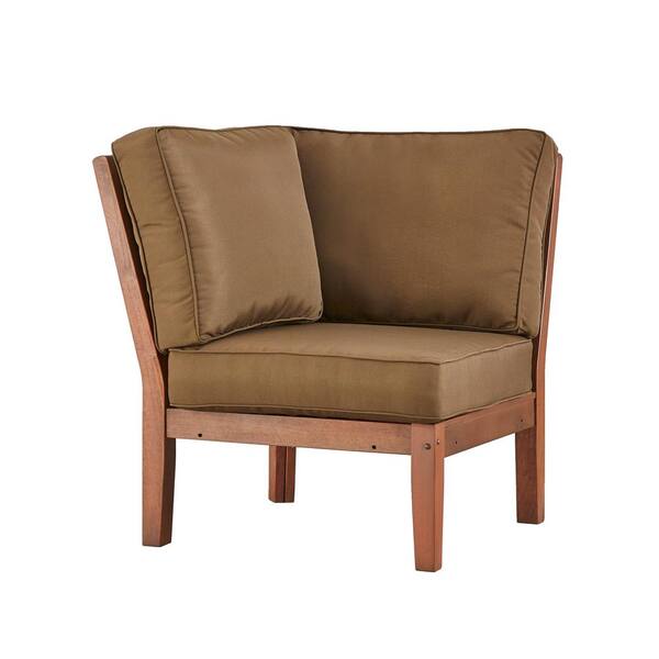 HomeSullivan Verdon Gorge Brown Oiled Wood Outdoor Corner Lounge Chair with Brown Cushion