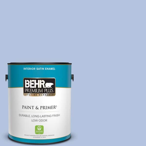 BEHR PREMIUM PLUS 1 gal. #600C-3 Periwinkle Bud Satin Enamel Low Odor Interior Paint & Primer